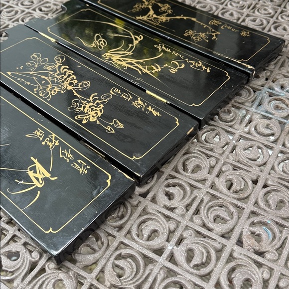 Vintage Japanese Black lacquer w mother of pearl Folding Screen Geishas 18”x14” - Picture 10 of 11